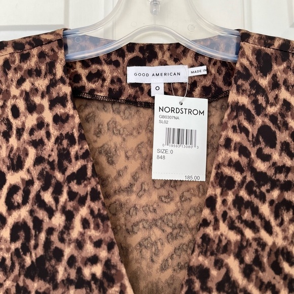 NWT Good American Wrap-effect Sepia Leopard-Print Satin Bodysuit 0 - Picture 7 of 15